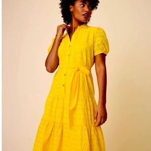 NWT Untuckit Cotton Eyelet Short Sleeve Augusta Dress Medium - yellow